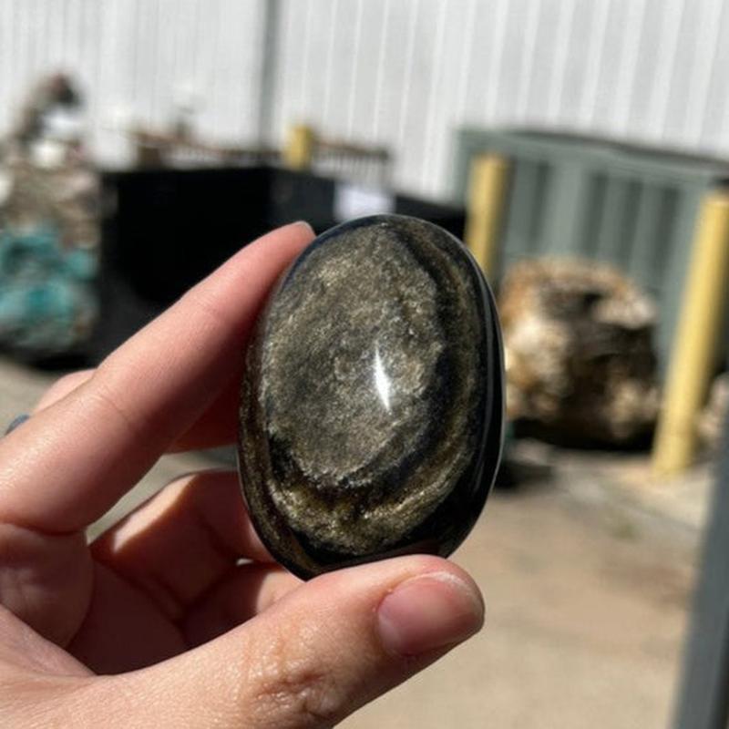 Polished Gold Sheen Obsidian Palm Stones || Trunk Show 2024-Nature's Treasures