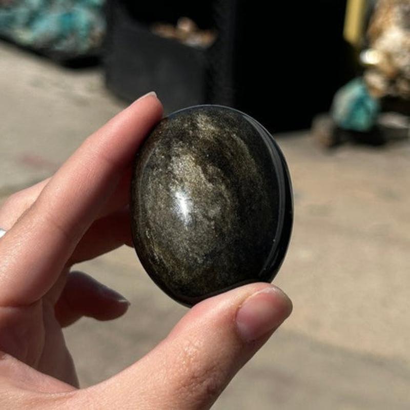 Polished Gold Sheen Obsidian Palm Stones || Trunk Show 2024-Nature's Treasures