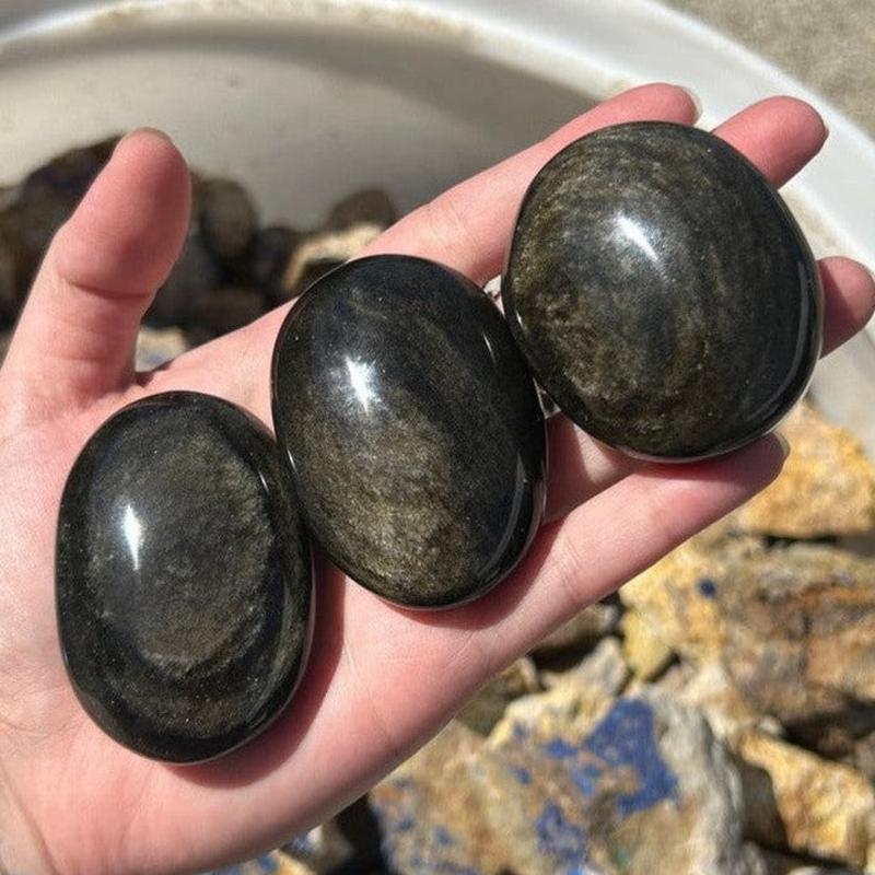Polished Gold Sheen Obsidian Palm Stones || Trunk Show 2024-Nature's Treasures