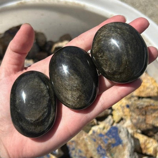 Polished Gold Sheen Obsidian Palm Stones || Trunk Show 2024-Nature's Treasures