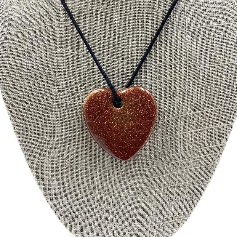 Polished Goldstone Flat Heart Pendant || Grounding, Self-Reflection || China