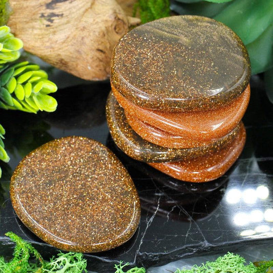 Polished Goldstone Flat Palm Stones || Confidence || China-Nature's Treasures