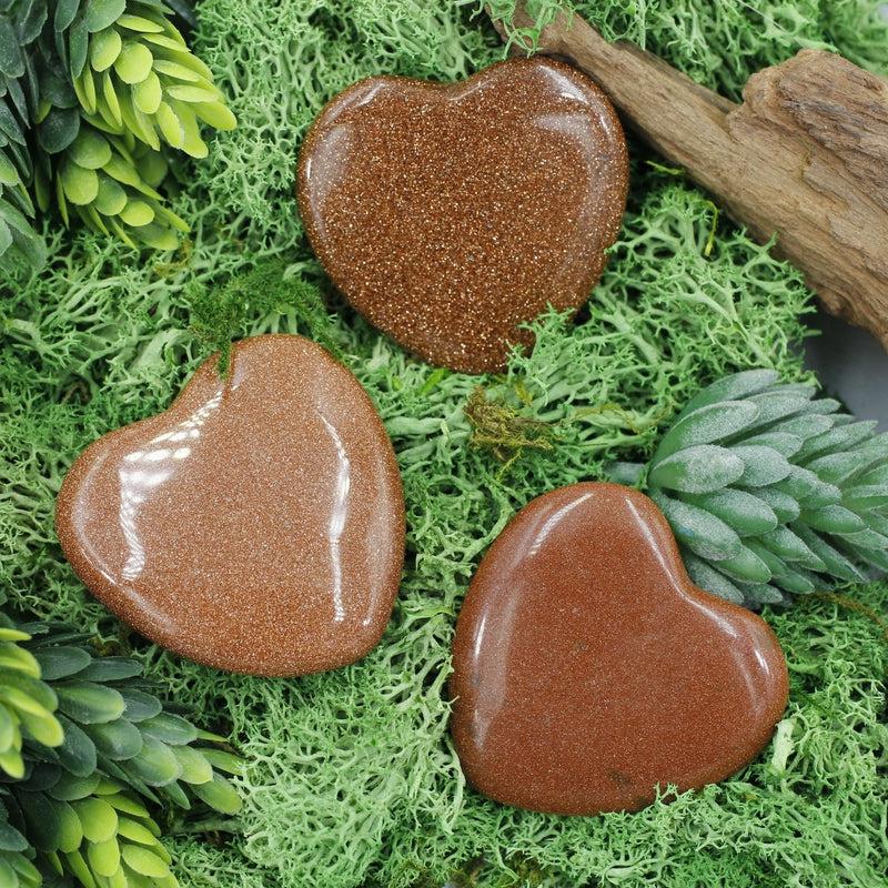 Polished Goldstone Flat Pocket Hearts || Grounding, Self-Reflection || China-Nature's Treasures