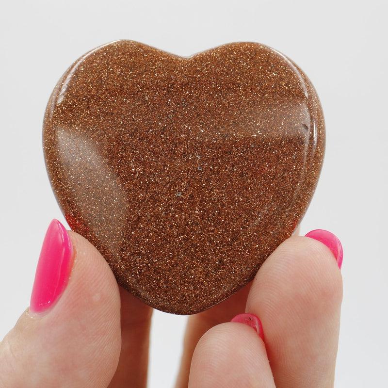 Polished Goldstone Flat Pocket Hearts || Grounding, Self-Reflection || China-Nature's Treasures