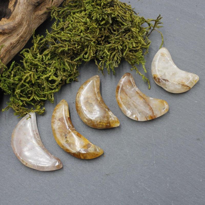 Polished Hematoid Quartz Moon Carvings || Spiritual Awakening-Nature's Treasures