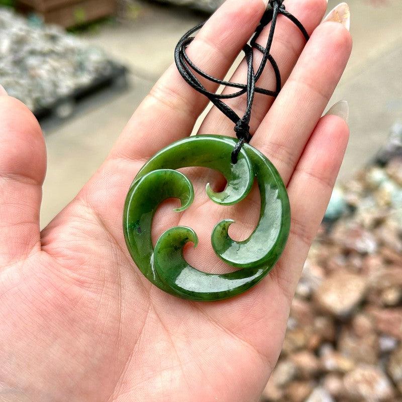 Polished Jade Circle Pendant On Adjustable Cord