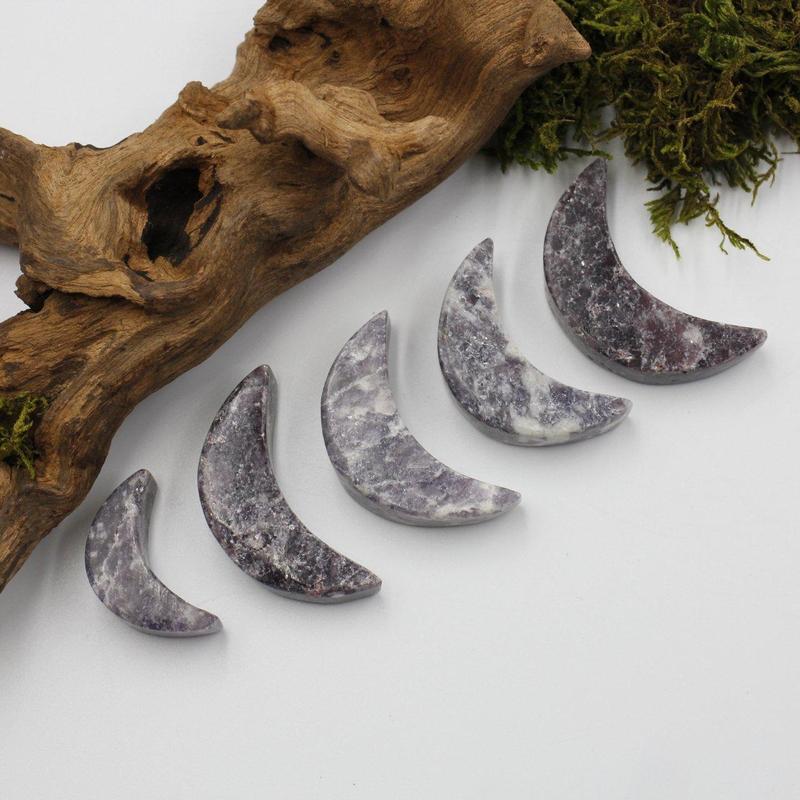 Polished Lepidolite Moon Carvings || Emotional Healing || Brazil-Nature's Treasures