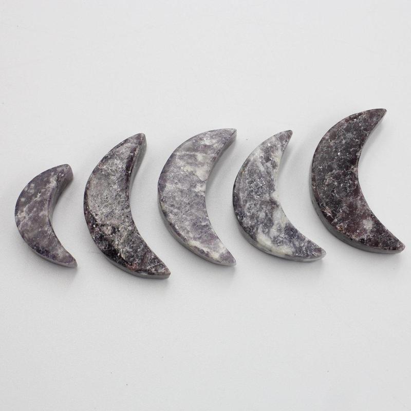 Polished Lepidolite Moon Carvings || Emotional Healing || Brazil-Nature's Treasures