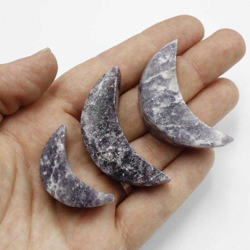 Polished Lepidolite Moon Carvings ||  Emotional Healing || Brazil