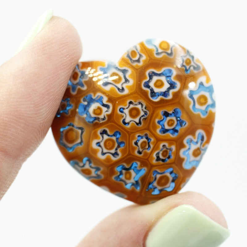 Polished Millefiori Glass Pocket Hearts || Calmness, Joy, Inner-Love || Italy-Nature's Treasures