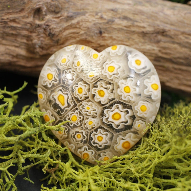 Polished Millefiori Glass Pocket Hearts || Calmness, Joy, Inner-Love || Italy-Nature's Treasures
