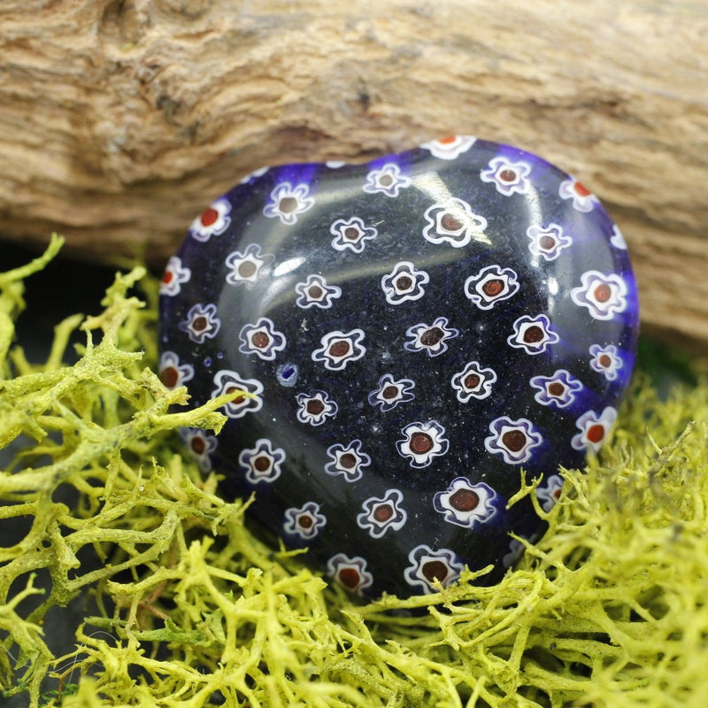 Polished Millefiori Glass Pocket Hearts || Calmness, Joy, Inner-Love || Italy-Nature's Treasures