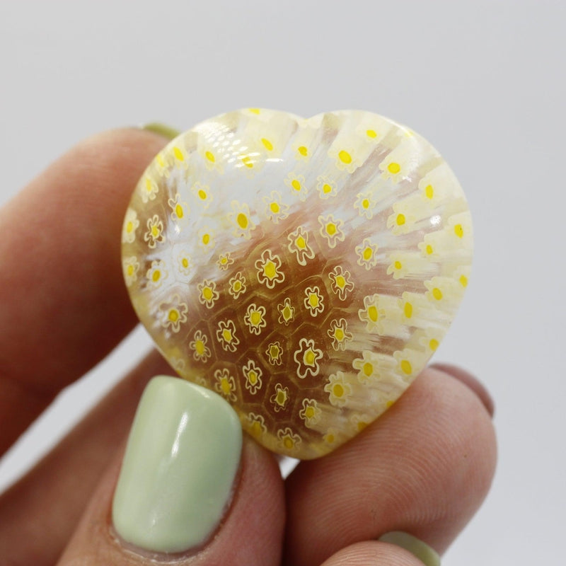 Polished Millefiori Glass Pocket Hearts || Calmness, Joy, Inner-Love || Italy-Nature's Treasures