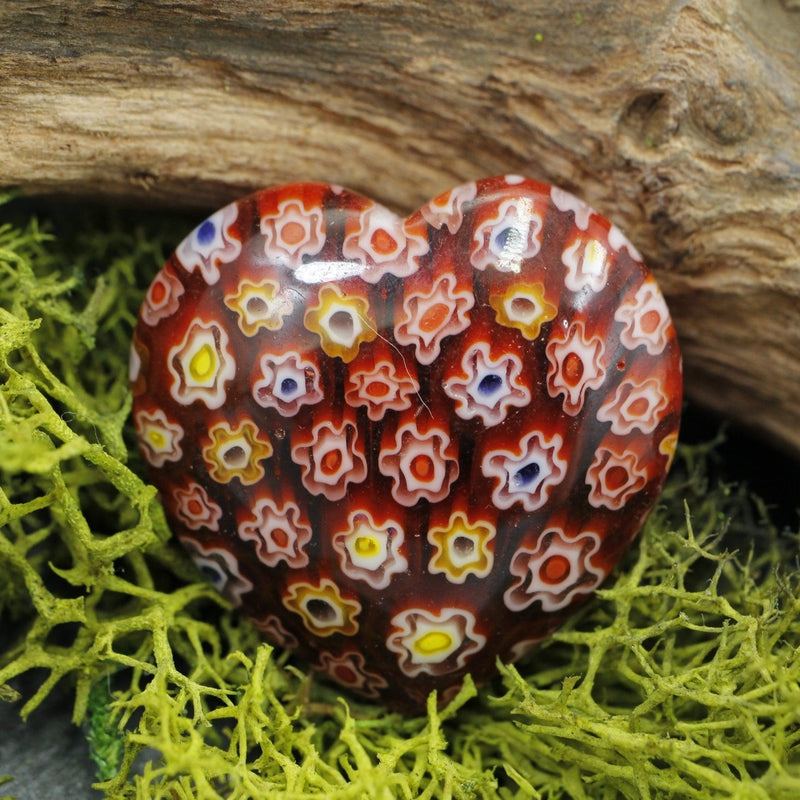 Polished Millefiori Glass Pocket Hearts || Calmness, Joy, Inner-Love || Italy-Nature's Treasures