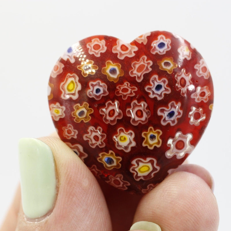 Polished Millefiori Glass Pocket Hearts || Calmness, Joy, Inner-Love || Italy-Nature's Treasures