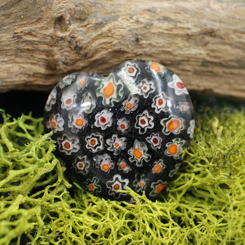 Polished Millefiori Glass Pocket Hearts || Calmness, Joy, Inner-Love || Italy-Nature's Treasures