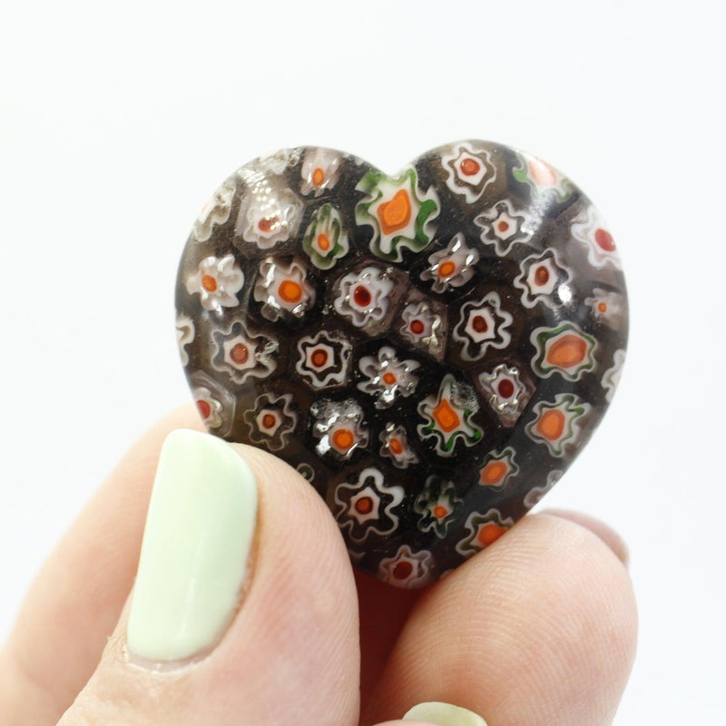 Polished Millefiori Glass Pocket Hearts || Calmness, Joy, Inner-Love || Italy-Nature's Treasures