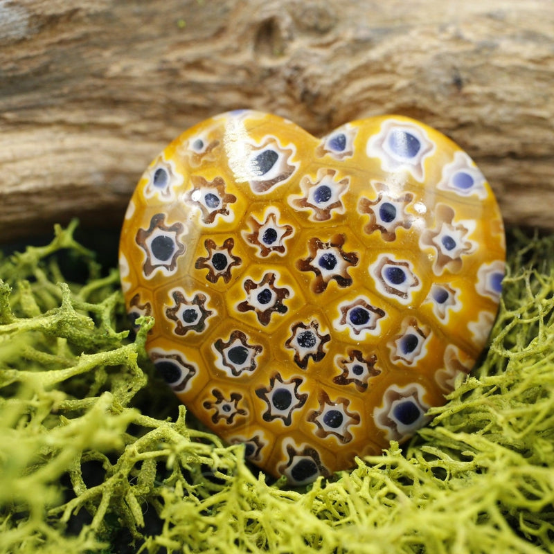 Polished Millefiori Glass Pocket Hearts || Calmness, Joy, Inner-Love || Italy-Nature's Treasures