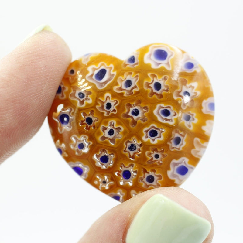 Polished Millefiori Glass Pocket Hearts || Calmness, Joy, Inner-Love || Italy-Nature's Treasures