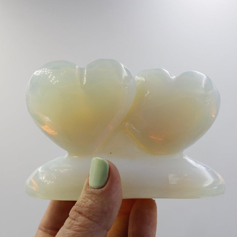 Polished Opalite Double Heart Statue || Clarity, Protection || China-Nature's Treasures