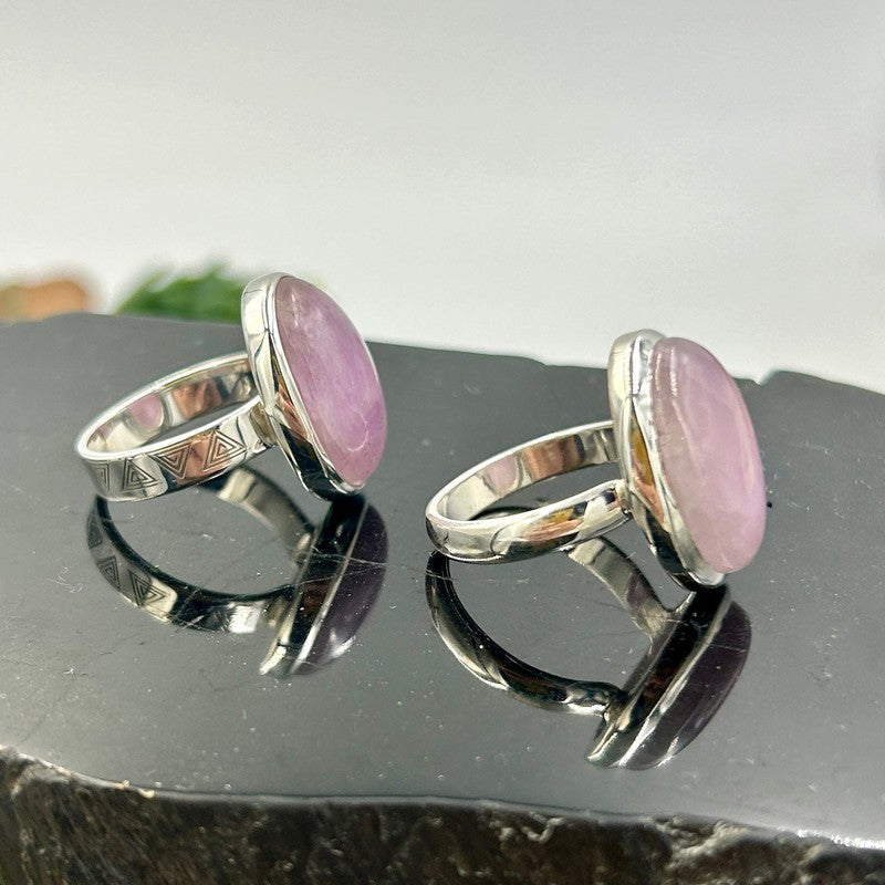 Polished Oval Kunzite Rings || .925 Sterling Silver-Nature's Treasures