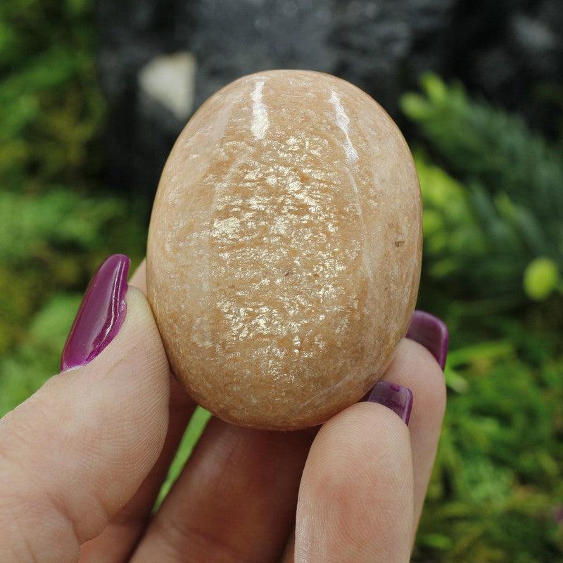 Polished Peach Moonstone Palm Stones || India-Nature's Treasures