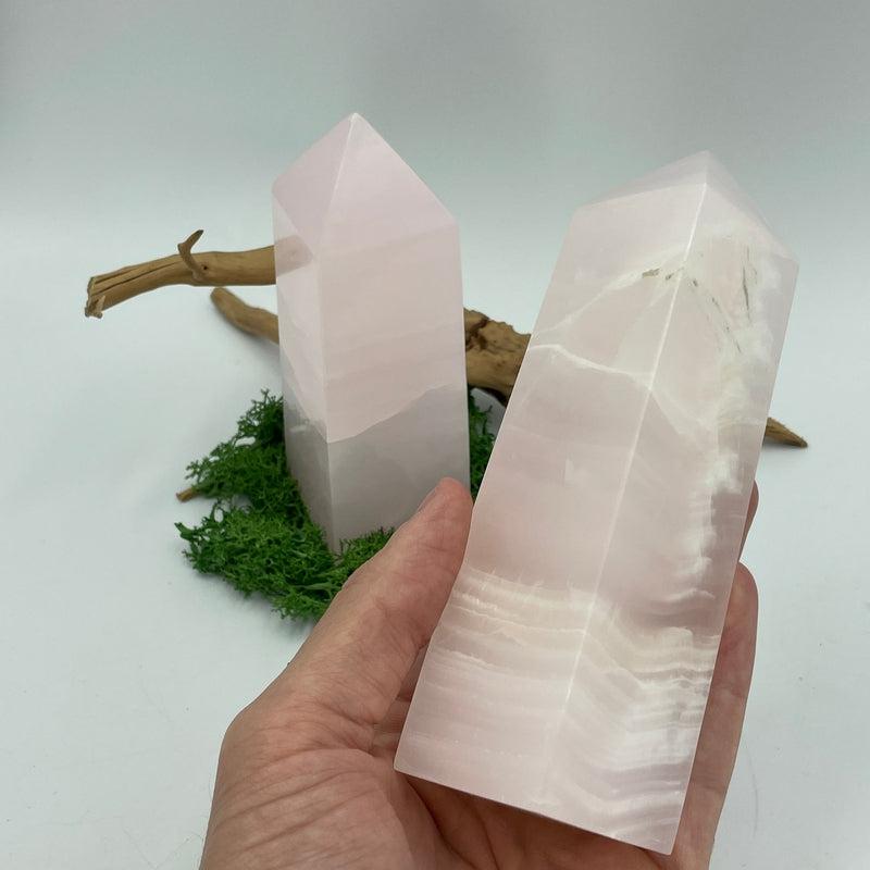 Polished Pink Mangano Calcite Obelisk Tower Points || Madagascar