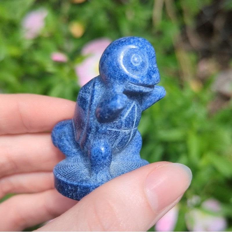 Polished Pokemon Blue Quartz Squirtle Carving-Nature's Treasures