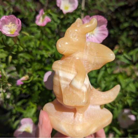 Polished Pokemon Dragonite Yellow Calcite Carving-Nature's Treasures