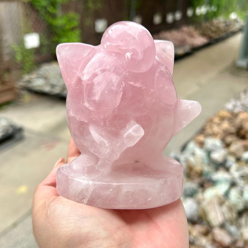 Polished Pokemon Rose Quartz Jigglypuff Carving-Nature's Treasures