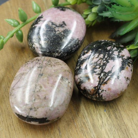 Polished Rhodonite Palm Stones || Inner-Love, Grounding || India-Nature's Treasures