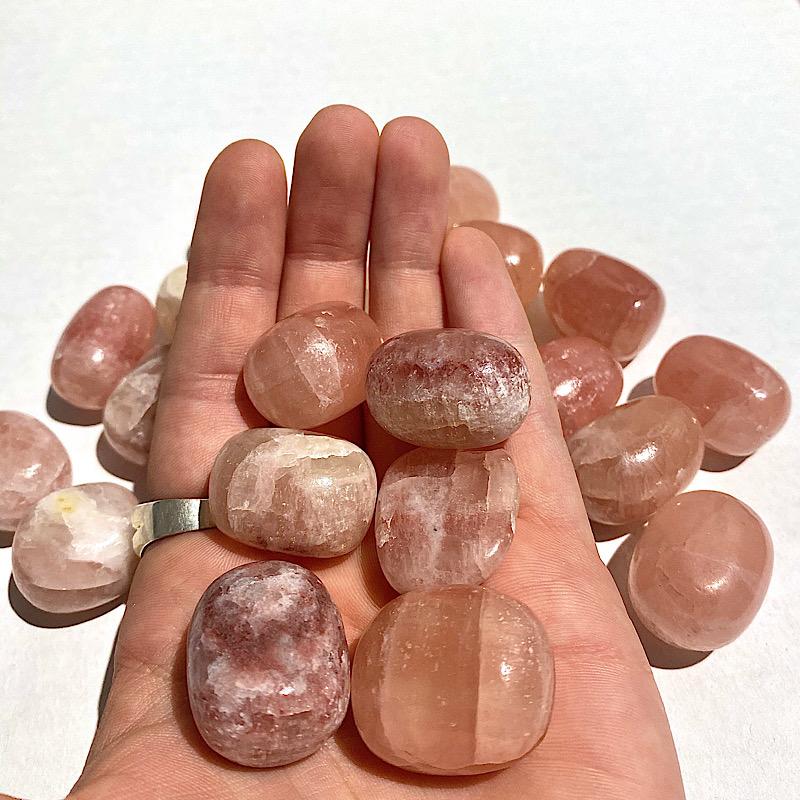 Polished Salmon Calcite Tumbled Stones || Abundance & Courage || Pakistan-Nature's Treasures