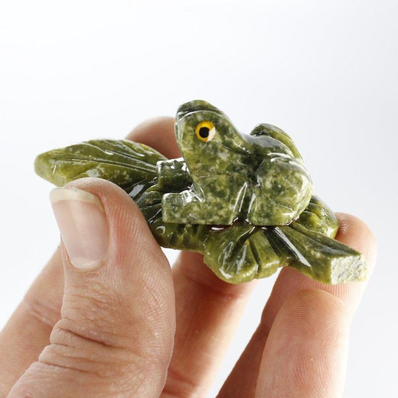 Polished Serpentine Frog On Lilly Pad Carvings || Peru-Nature's Treasures