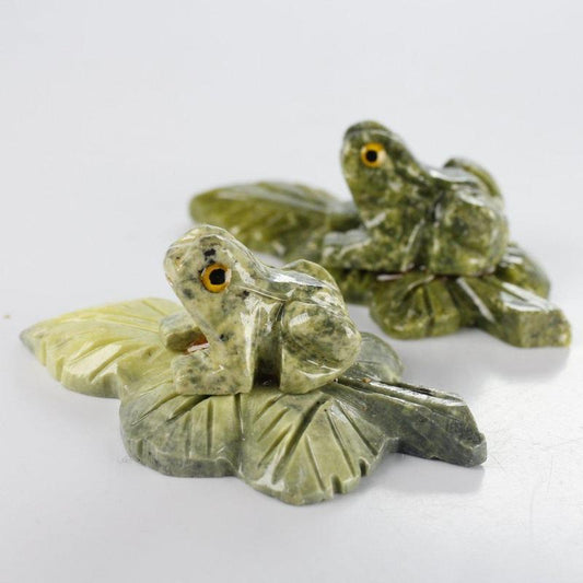 Polished Serpentine Frog On Lilly Pad Carvings || Peru-Nature's Treasures