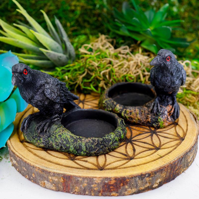 Polyresin Black Raven Tea-Light Candle Holder Set-Nature's Treasures
