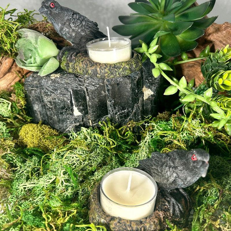 Polyresin Black Raven Tea-Light Candle Holder Set-Nature's Treasures