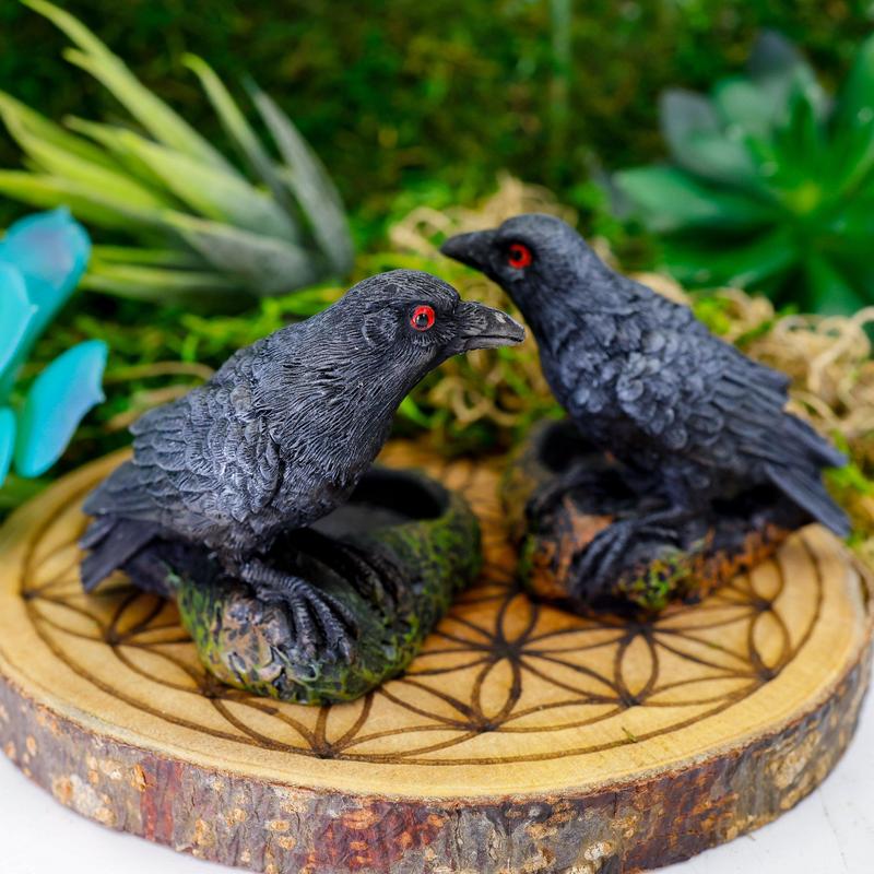 Polyresin Black Raven Tea-Light Candle Holder Set-Nature's Treasures