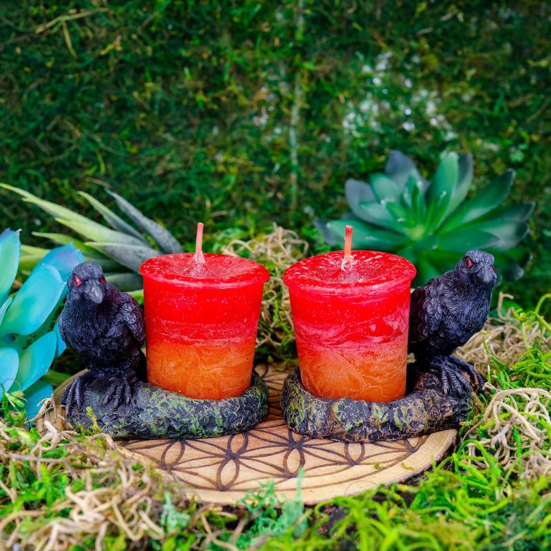 Polyresin Black Raven Tea-Light Candle Holder Set-Nature's Treasures
