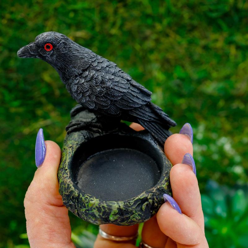Polyresin Black Raven Tea-Light Candle Holder Set-Nature's Treasures
