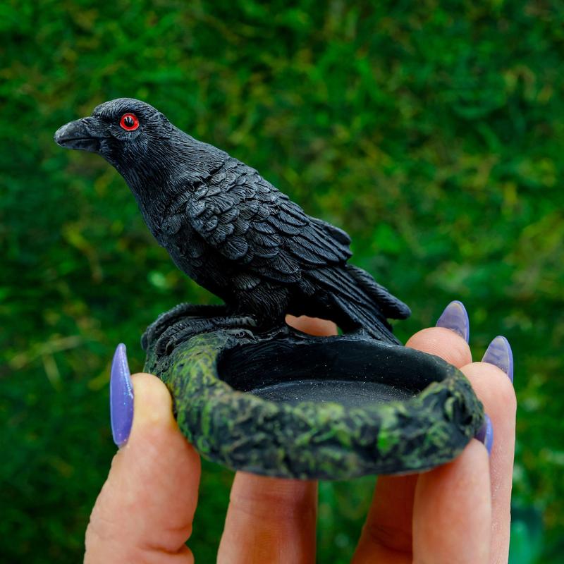 Polyresin Black Raven Tea-Light Candle Holder Set-Nature's Treasures