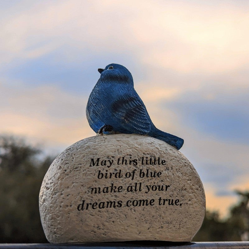 Polyresin Blue Bird On Bolder Statue || Uplifting Quotes-Nature's Treasures