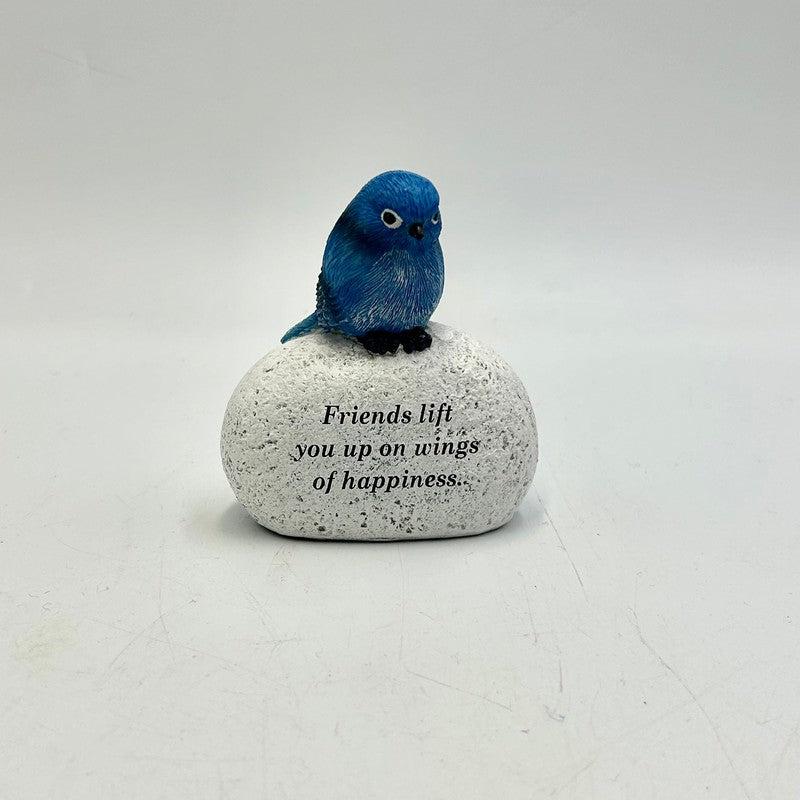 Polyresin Blue Bird On Bolder Statue || Uplifting Quotes-Nature's Treasures