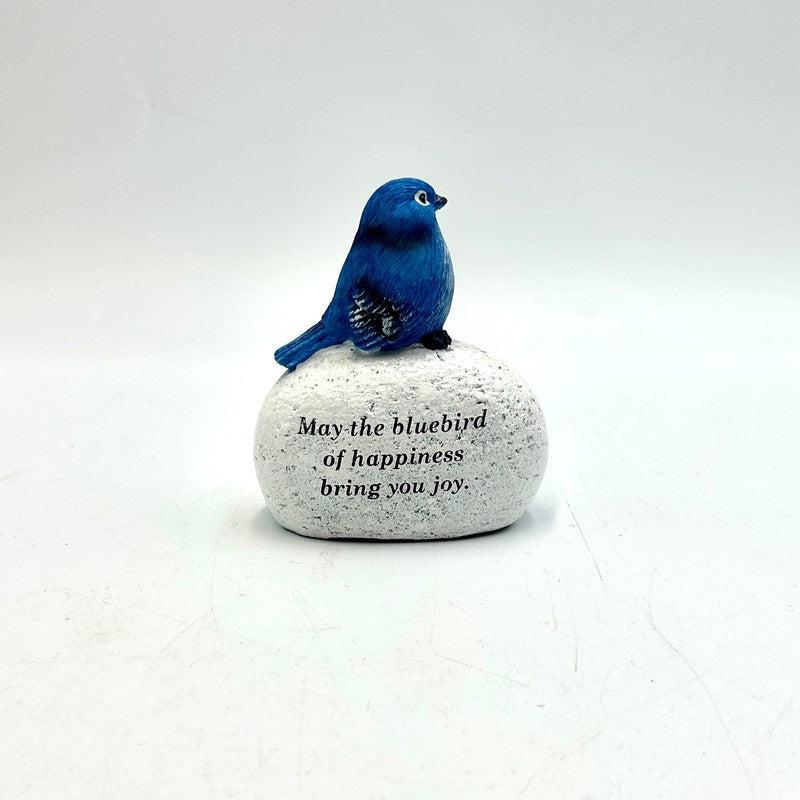 Polyresin Blue Bird On Bolder Statue || Uplifting Quotes-Nature's Treasures