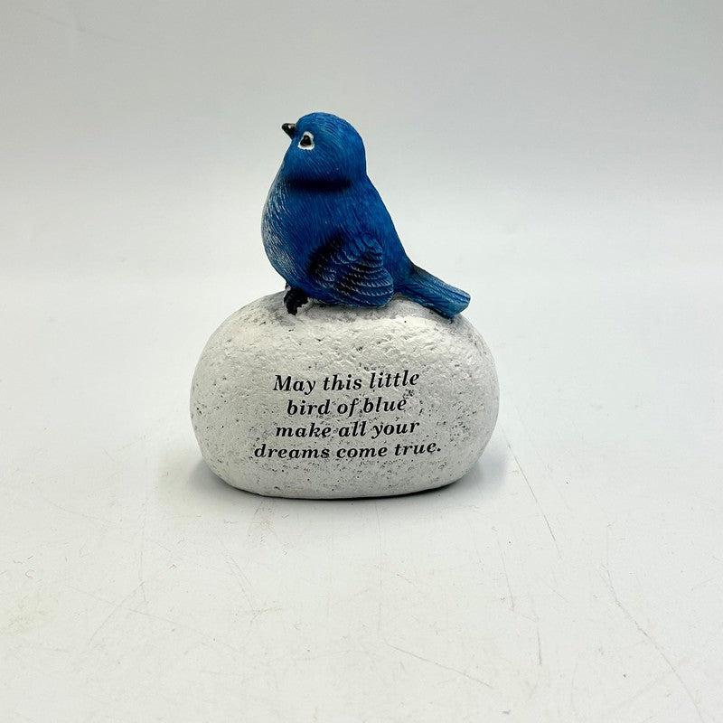 Polyresin Blue Bird On Bolder Statue || Uplifting Quotes-Nature's Treasures