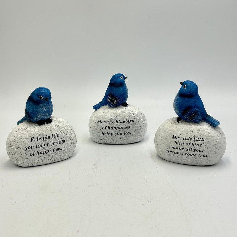 Polyresin Blue Bird On Bolder Statue || Uplifting Quotes-Nature's Treasures