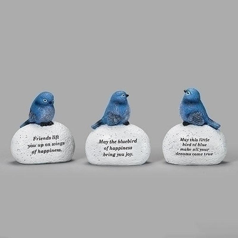 Polyresin Blue Bird On Bolder Statue || Uplifting Quotes-Nature's Treasures