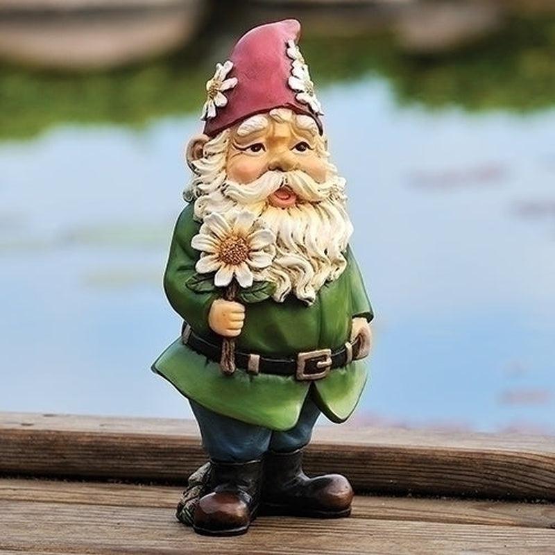 Polyresin Garden Gnome With Daisy's Statue-Nature's Treasures