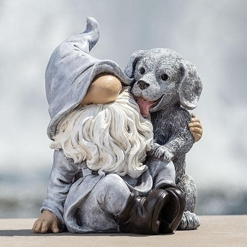 Polyresin Garden Gnome With Puppy Statue-Nature's Treasures