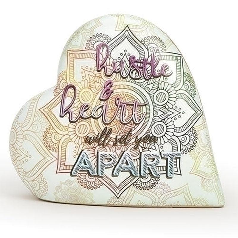 Polyresin Heart Music Statue "Hustle & Heart Will Set You Apart"-Nature's Treasures