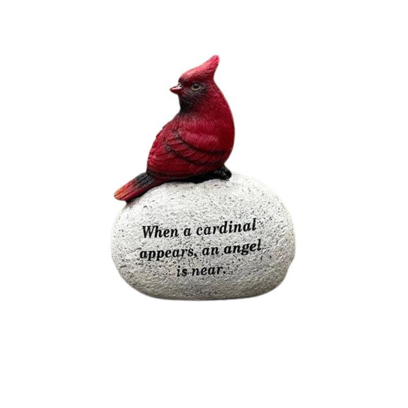 Polyresin Red Cardinal Bird On Bolder Statue || Uplifting Quotes-Nature's Treasures